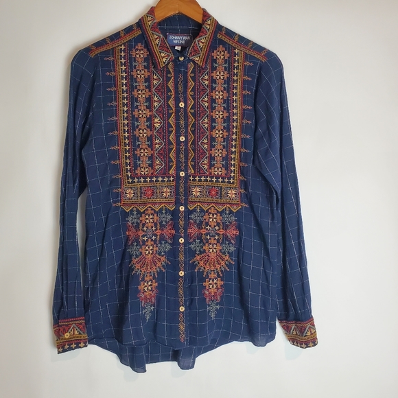 Johnny Was Tops - JOHNNY WAS Workshop Floral Embroidered Button Down in Size Small